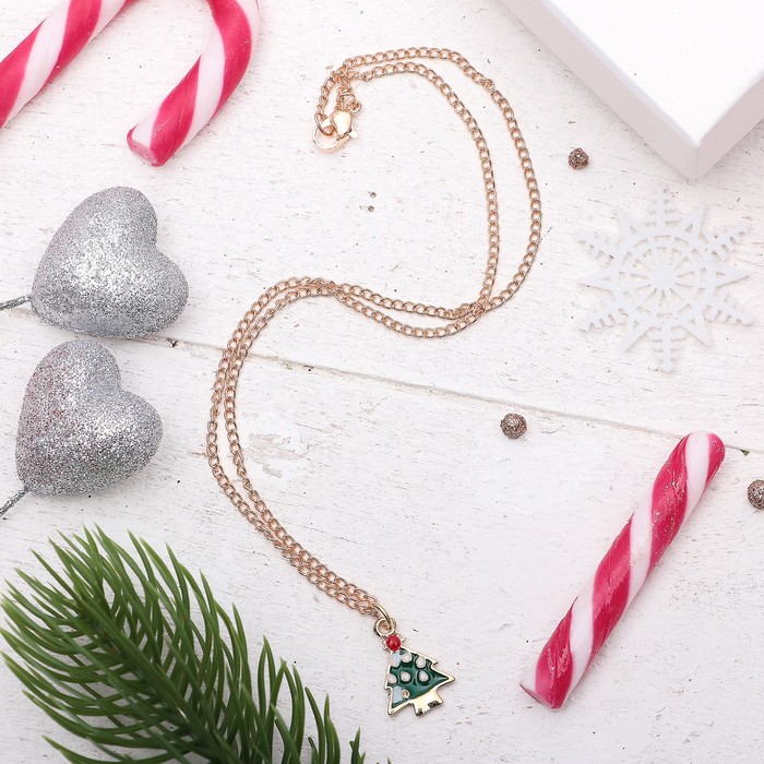 Кулон "Новогодний" ёлочка, цветной в золоте, 45 см