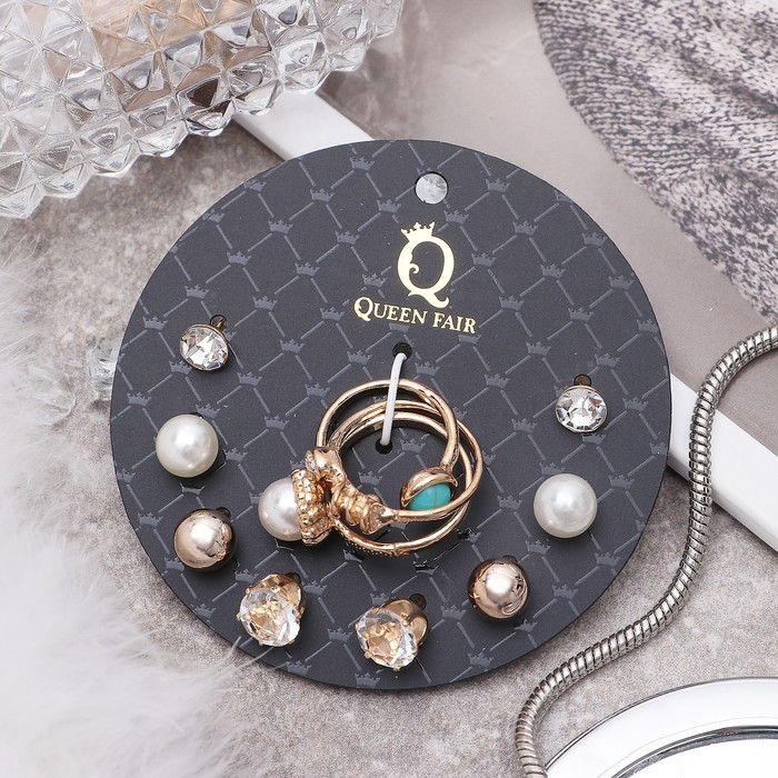 Пусеты с кольцами "Настроение" классика, цвет белый в золоте