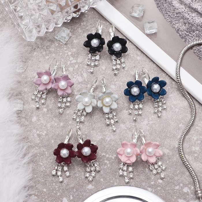 Серьги ассорти "Цветы" летние с каплями, цвет МИКС