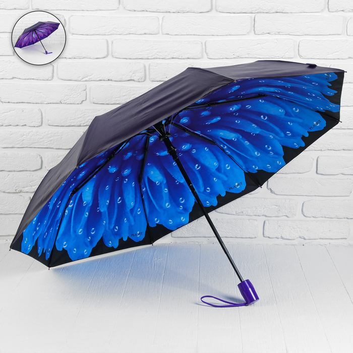 Зонт полуавтоматический "Цветы", R=50см, цвет купола фиолетовый, цвет рисунка МИКС