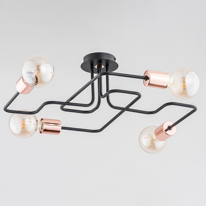 Люстра Hook 4x60Вт Е27 чёрный, медь 63x63x19см