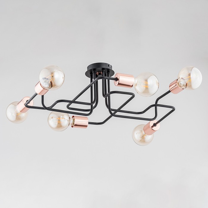 Люстра Hook 6x60Вт Е27 чёрный, медь 53x63x19см