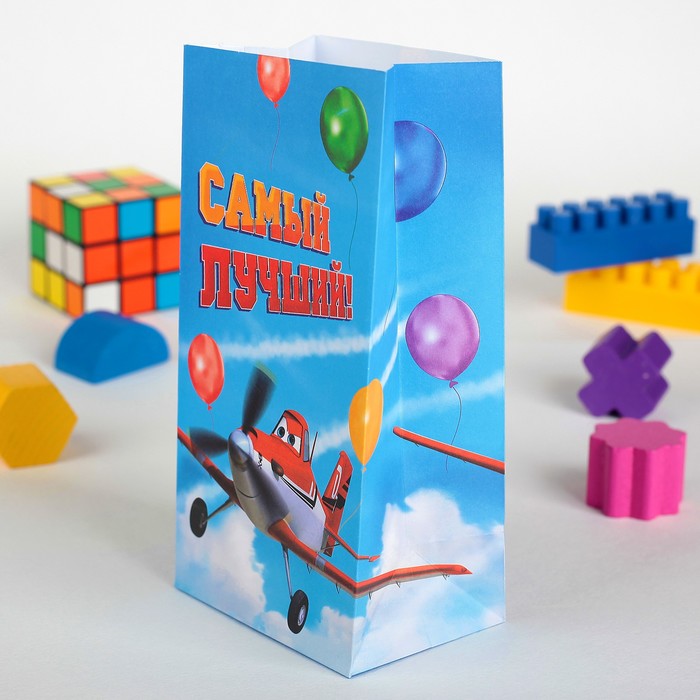 Пакет подарочный без ручек "Самый лучший!", Самолеты,10 х19.5 х7 см