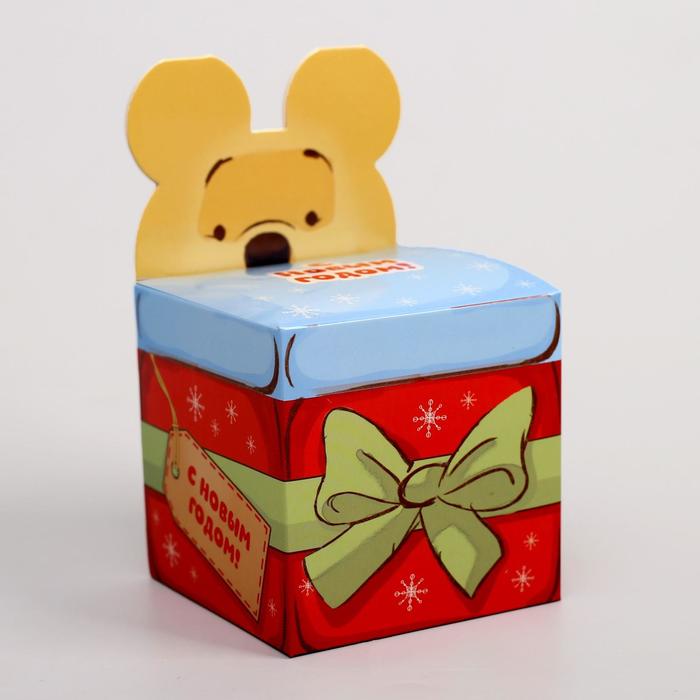 Коробка складная "С Новым годом", Медвежонок Винни, 8 х 8 х 8 см