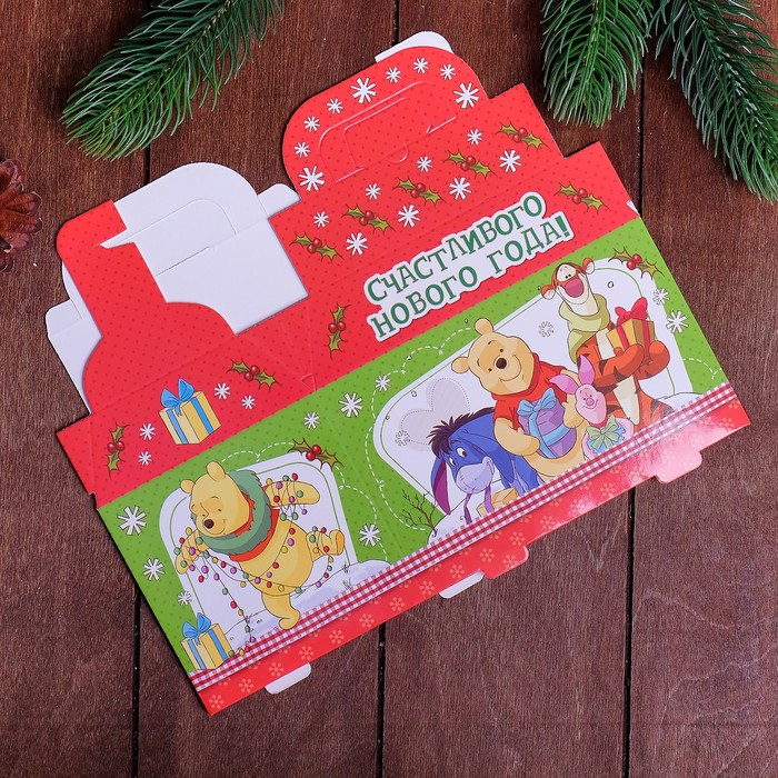 Коробка складная "Счастливого нового года!", Медвежонок Винни, 15 х 13 х 10 см