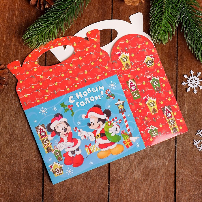 Коробка складная "С Новым годом", Микки Маус и его друзья, 15 х 12 х 7 см