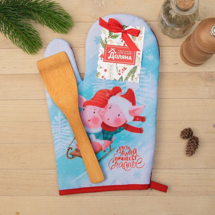 Набор кухонный "Пусть зима принесет счастье" варежка-прихватка 20 х 27 см, лопатка кухонная 371887