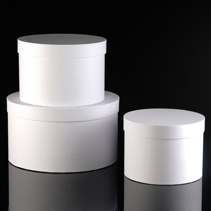 Набор круглых коробок 3в1 "Белая штукатурка", 30 х 30 х 15 - 20 х 20 х 10 см