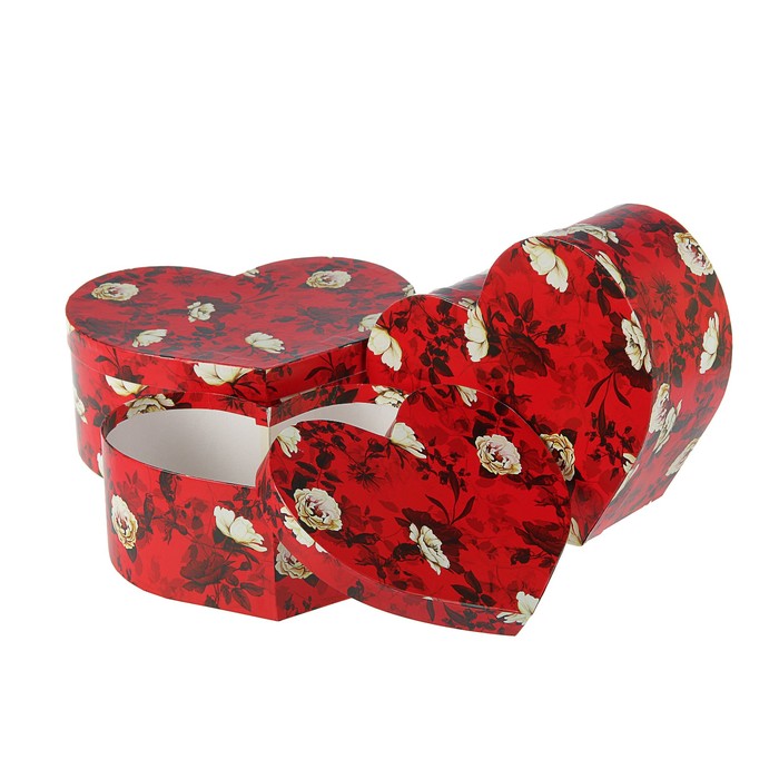 Набор коробок в форме сердца 3в1 "Белый шиповник", 29 х 24 х 12 - 25 х 20 х 10 см