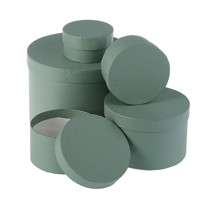 Набор круглых коробок 5в1 "Серый холст", 19 х 19 х 13 - 9 х 9 х 5 см