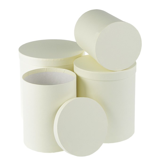 Набор круглых коробок 4в1 "Сливочный холст", 23 х 23 х 25 - 15 х 15 х 20 см