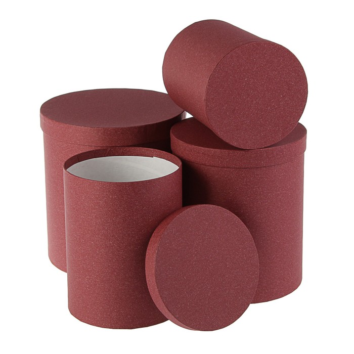 Набор круглых коробок 4в1 "Бордовый ковролин", 23 х 23 х 25 - 15 х 15 х 20 см