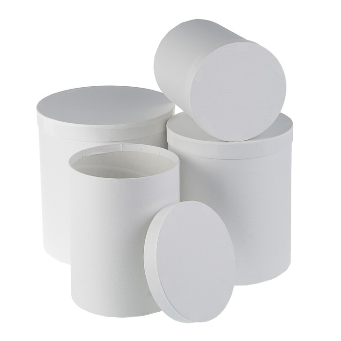 Набор круглых коробок 4в1 "Белая штукатурка", 23 х 23 х 25 - 15 х 15 х 20 см