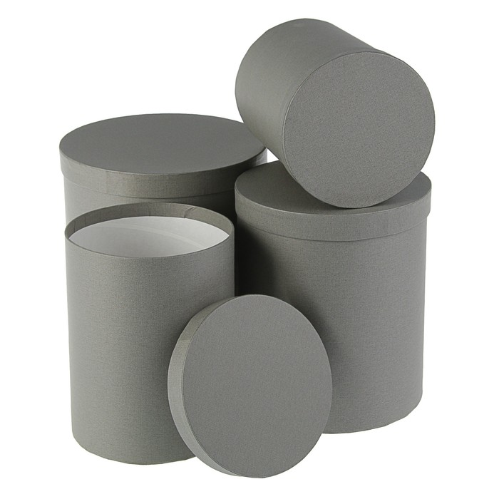 Набор круглых коробок 4в1 "Серая штукатурка", 23 х 23 х 25 - 15 х 15 х 20 см
