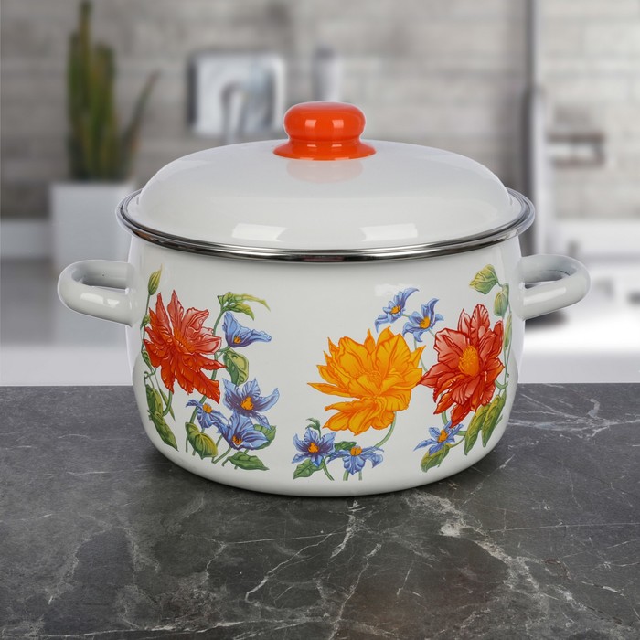 Кастрюля сферическая 5,5 л "Цветочная"