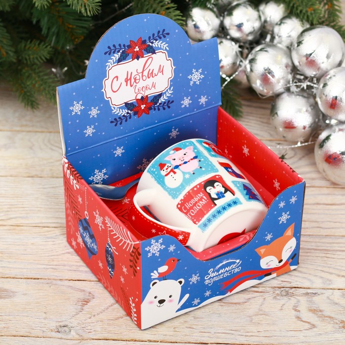 Набор "С Новым счастьем", кружка 350 мл, ложка