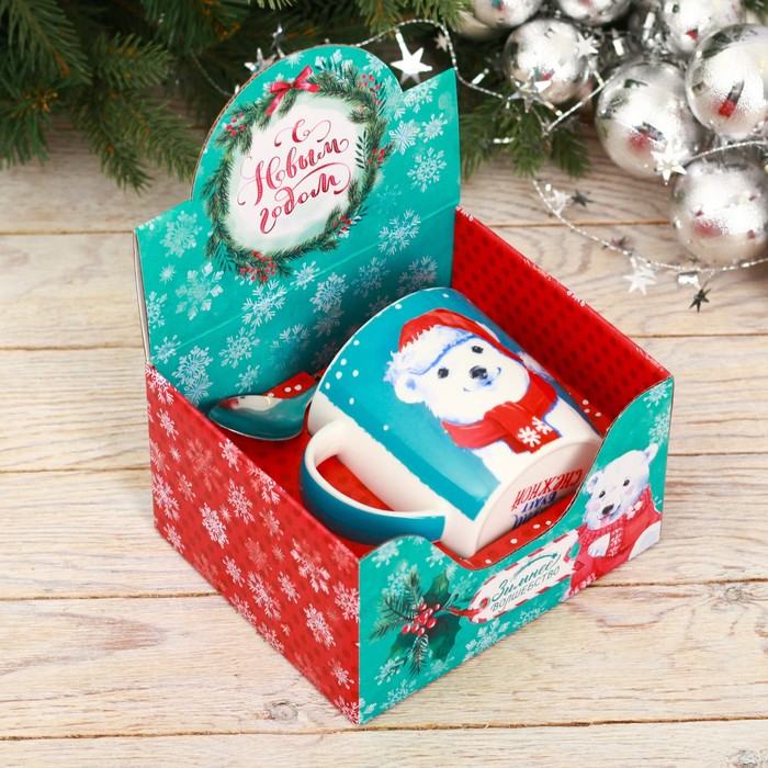 Набор "Зима будет снежной", кружка 350 мл, ложка