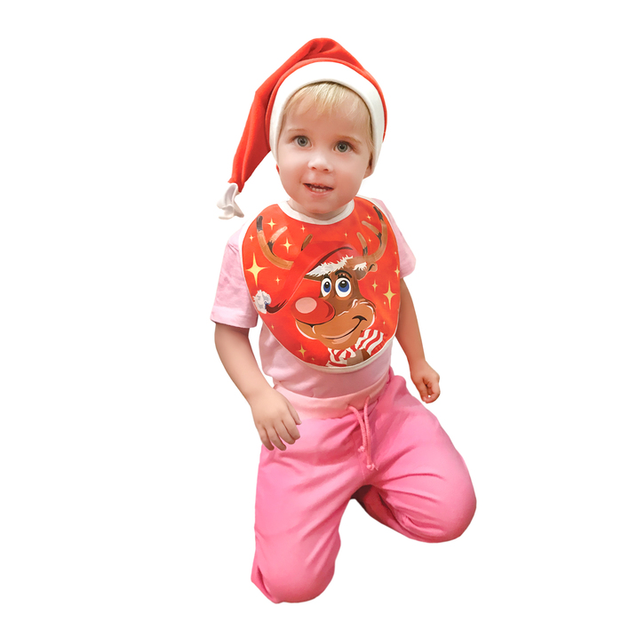 Набор новогодний "Олень", колпак, слюнявчик", велюр, 1-3года (велюр по взаимозачету)