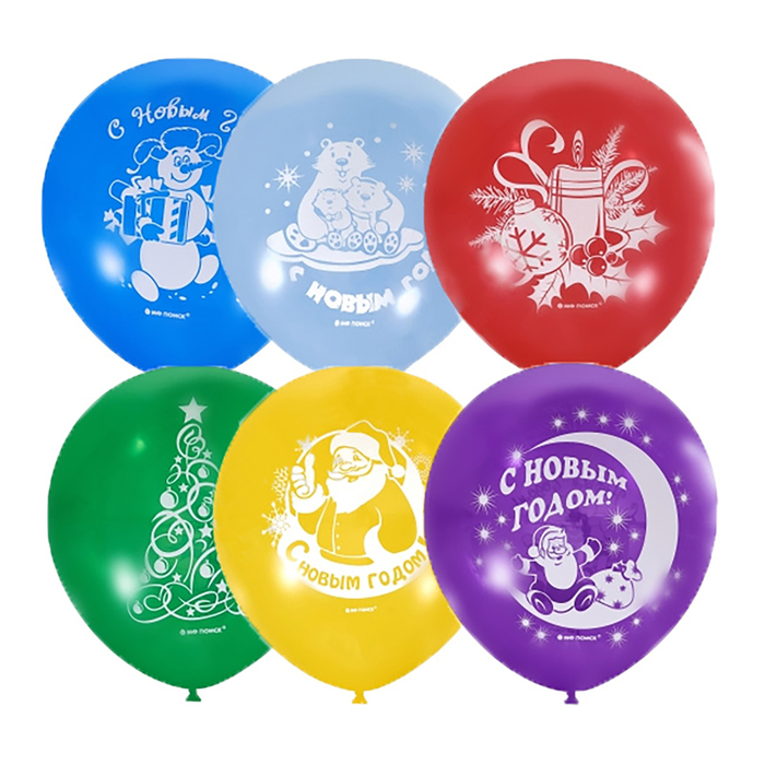 Шар латексный 12" "С Новым годом", пастель + декоратор (шелк), 2 ст, набор 50 шт, МИКС