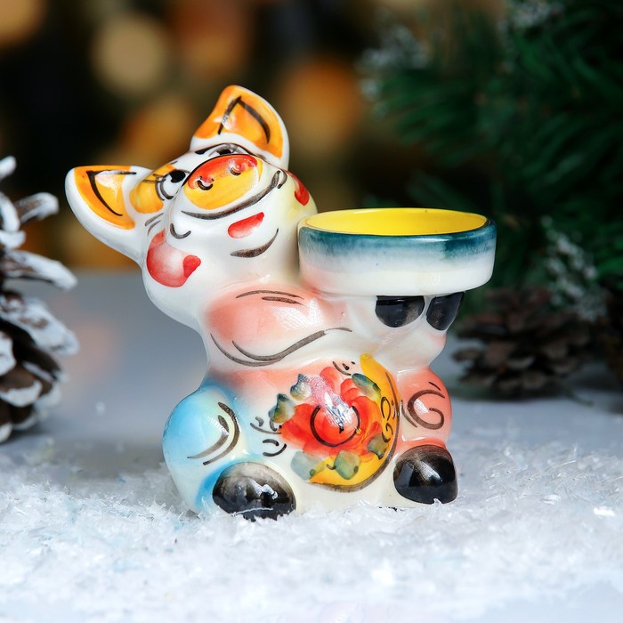 Подсвечник «Поросёнок», 13 см, гжель, цвет