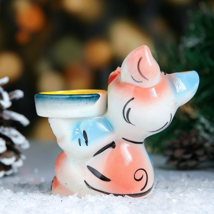 Подсвечник «Поросёнок», 13 см, гжель, цвет