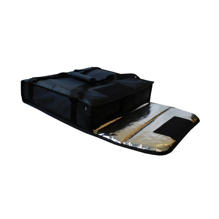 Термосумка на 2 пиццы 420х420х100мм фольгированная с вентиляцией (черная)