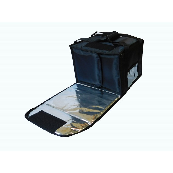 Термосумка на 5-6 пицц 420х420х300мм фольгированная с вентиляцией (черная)