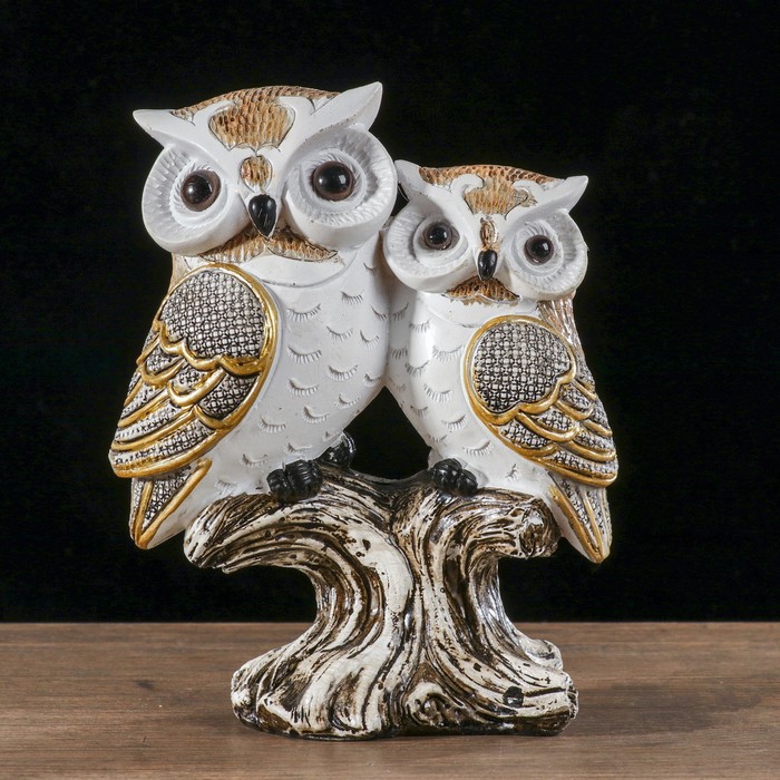 Сувенир полистоун "Мудрая сова Мадлен с совёнком" белая с золотом 18,5х13,5х8,5 см