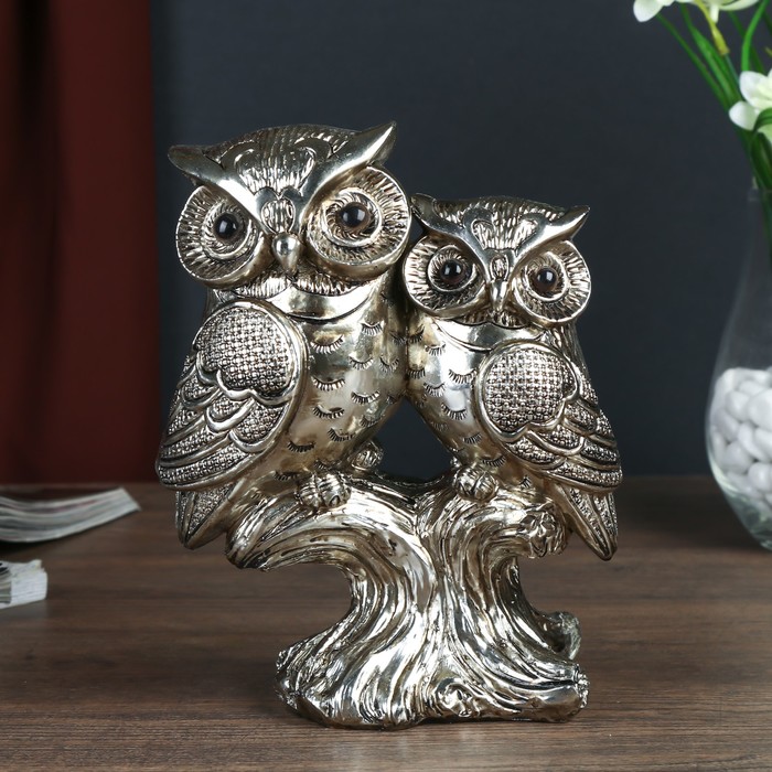 Сувенир полистоун "Мудрая сова Мадлен с совёнком" серебро 18,5х13,5х8,5 см