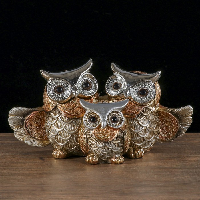 Сувенир полистоун "Семейство сов" золотые 10х21х9,5 см