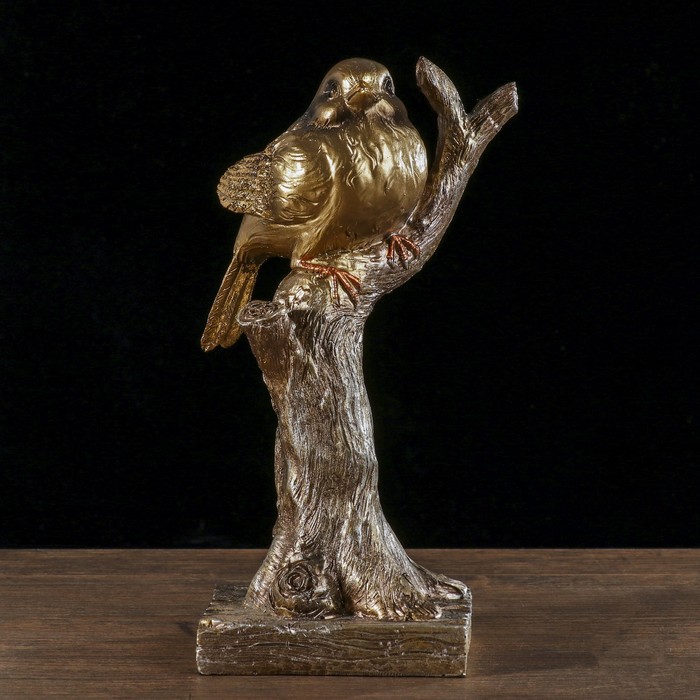Сувенир полистоун "Золотой воробушек на дереве" 20,5х12х7,5 см