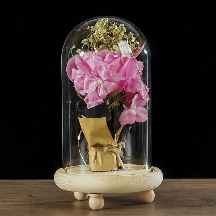 Светильник настольный "Букет розы с гортензией" LED 3хAG10 МИКС 12,5х12,5х11см