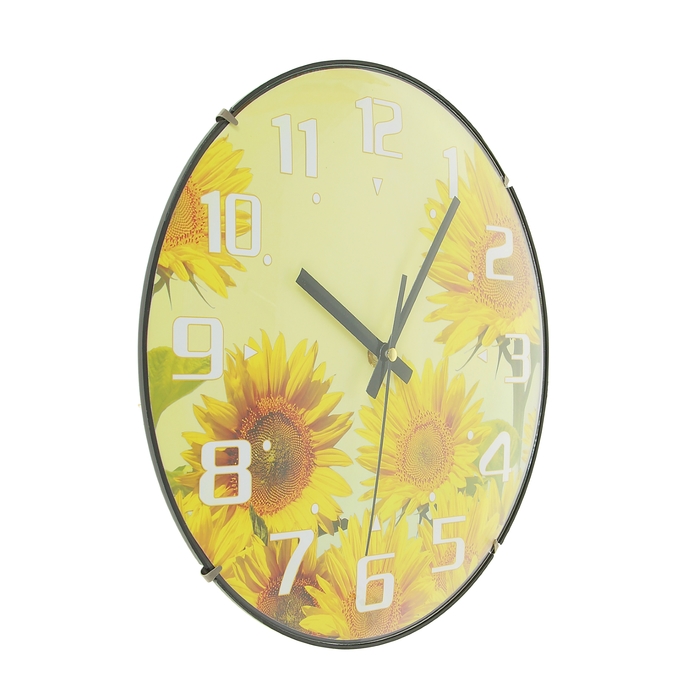 Часы настенные круглые "Подсолнухи", d=30 см, рама чёрная