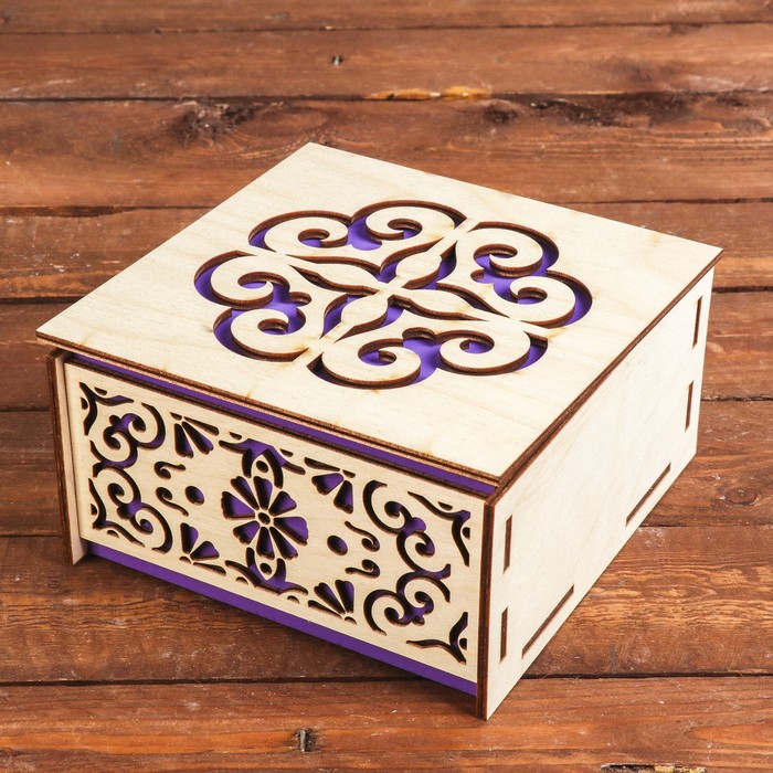Шкатулка дерево "Вензели" 16х16х8 см (набор 9 деталей)