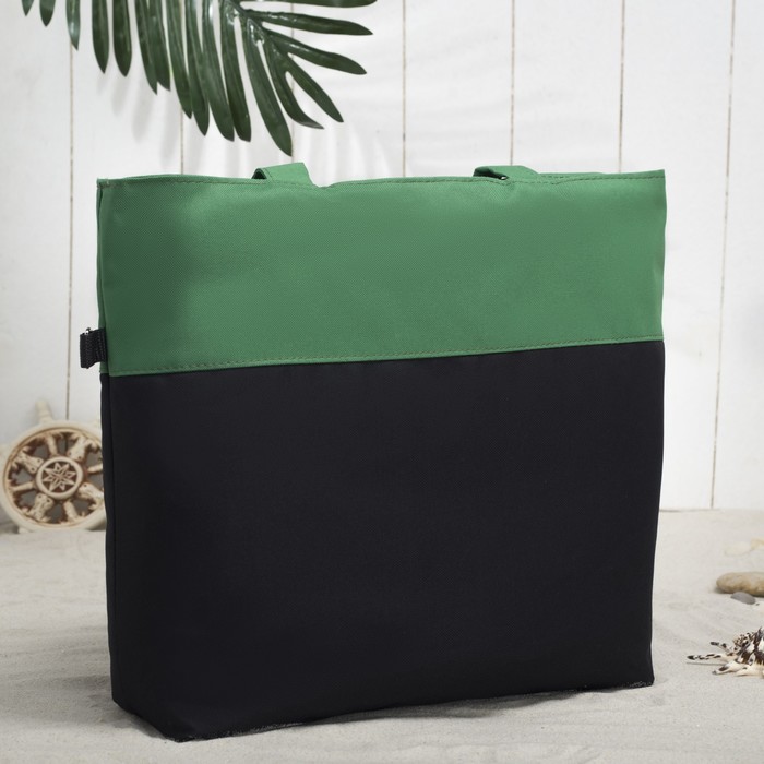 Сумка летняя, отдел на молнии, наружный карман, цвет чёрный/зелёный