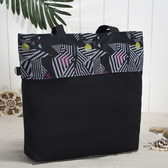 Сумка летняя, отдел на молнии, наружный карман, цвет чёрный/белые линии