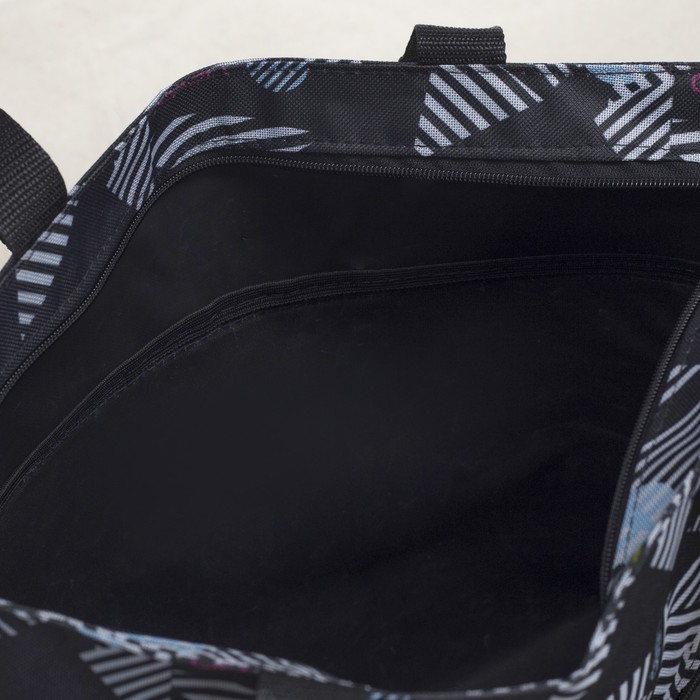 Сумка летняя, отдел на молнии, наружный карман, цвет чёрный/белые линии