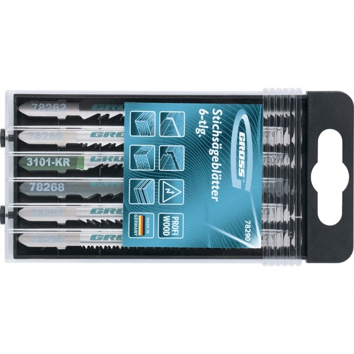 Набор полотен Gross 78290, для электролобзика, по дереву, 6шт., Profi, пластиковый кейс