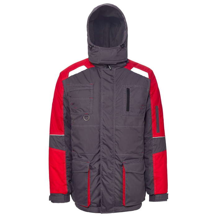 Куртка утеплённая Зевс серо-красная, размер  52-54, рост 170-176