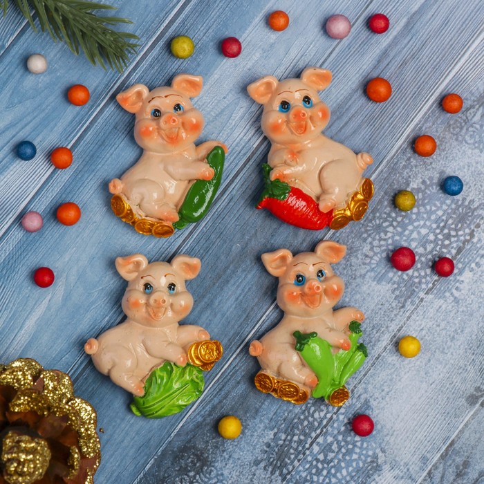 Магнит полистоун "Хрюшка с овощами" МИКС 5,7х4,2 см