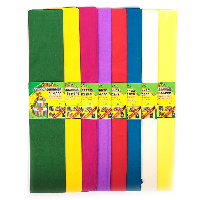 Набор бумаги крепированной 10шт 8цв 50*200см плотность-17 г/м 10 рулонов в пакете МИКС