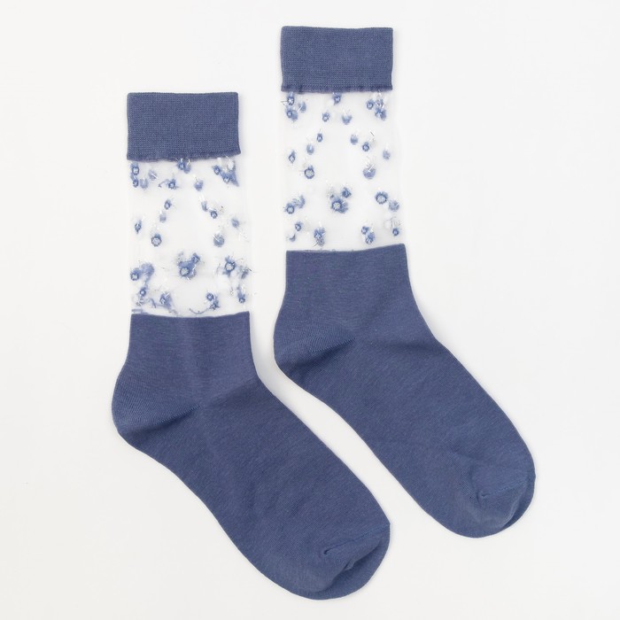 Носки женские стеклянные нжст2042 с люрексом цвет джинс, р-р 23-25 (36-40)