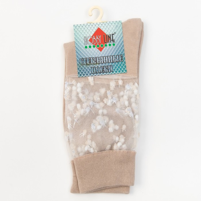 Носки женские стеклянные нжст2042 с люрексом цвет телесный, р-р 23-25 (36-40)