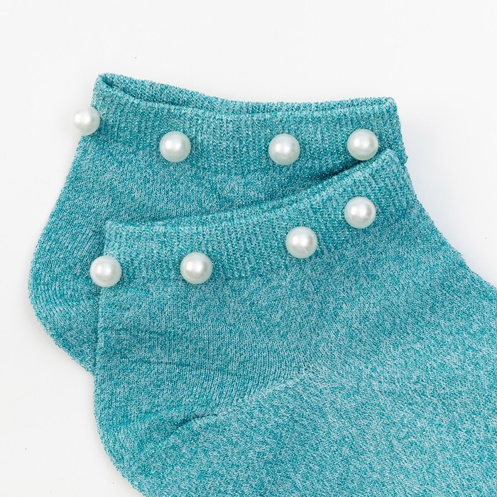 Носки женские Нжл2116 с люрексом и с бусинками цвет голубой, р-р 23-25 (36-40)