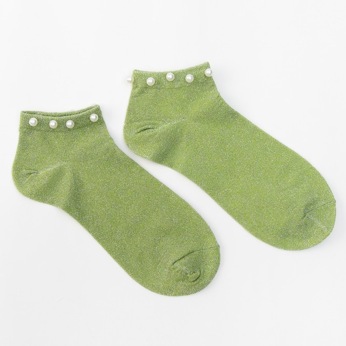 Носки женские Нжл2116 с люрексом и с бусинками цвет зелёный, р-р 23-25 (36-40)