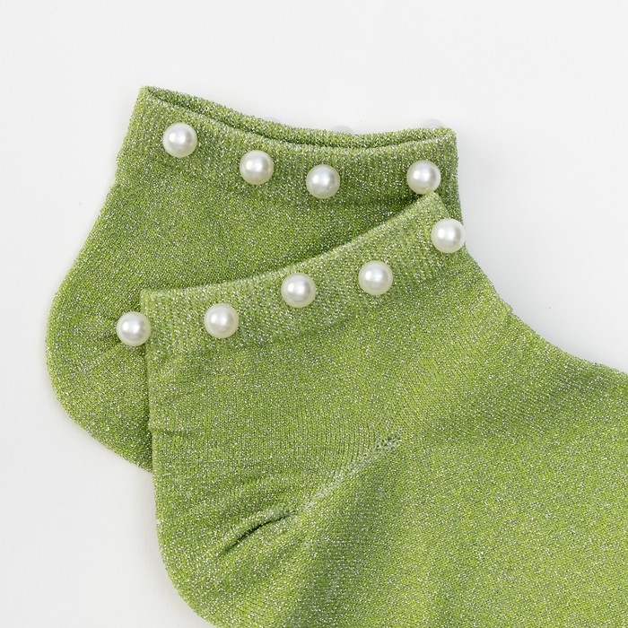 Носки женские Нжл2116 с люрексом и с бусинками цвет зелёный, р-р 23-25 (36-40)