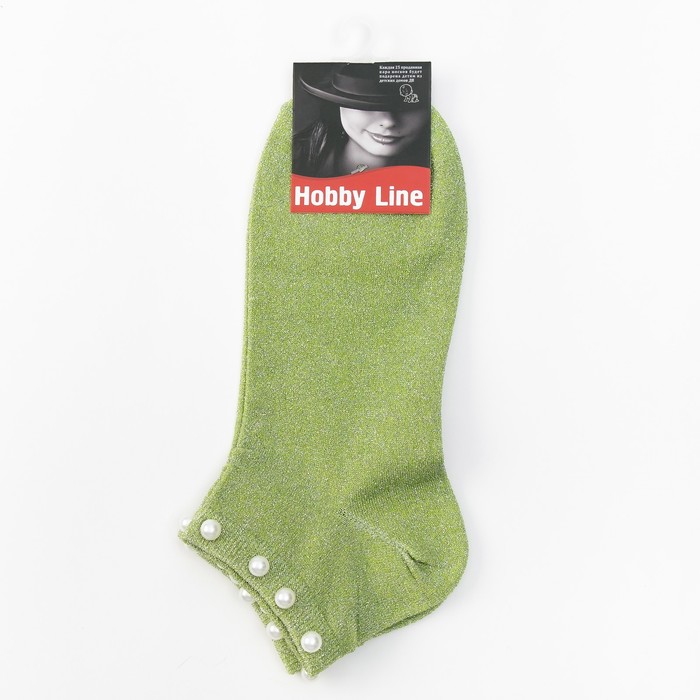 Носки женские Нжл2116 с люрексом и с бусинками цвет зелёный, р-р 23-25 (36-40)