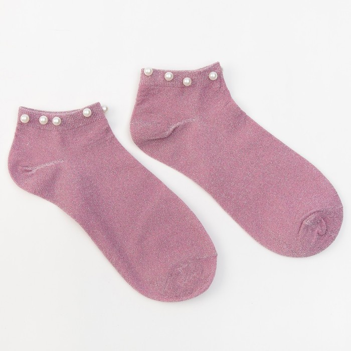 Носки женские Нжл2116 с люрексом и с бусинками цвет розовый, р-р 23-25 (36-40)