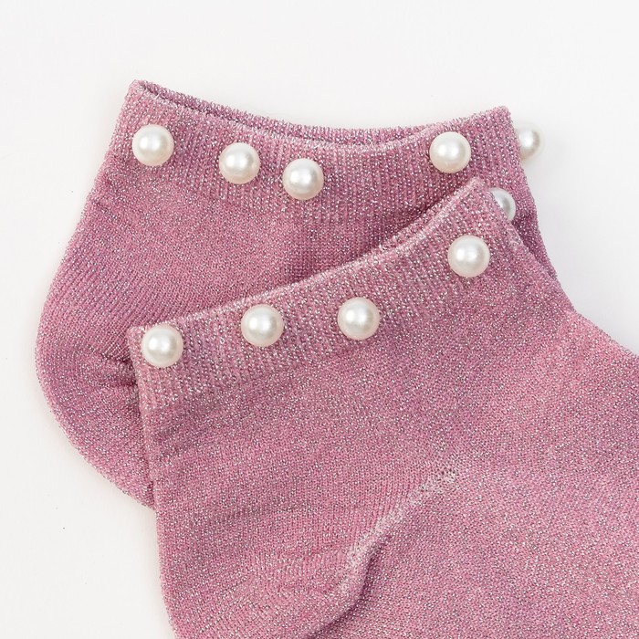 Носки женские Нжл2116 с люрексом и с бусинками цвет розовый, р-р 23-25 (36-40)