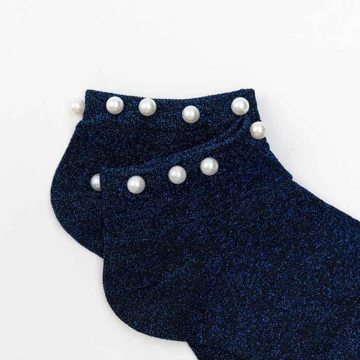 Носки женские Нжл2116 с люрексом и с бусинками цвет синий, р-р 23-25 (36-40)